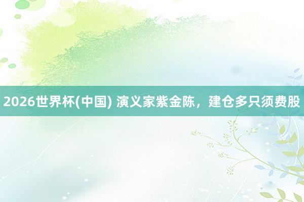 2026世界杯(中国) 演义家紫金陈,建仓多只须费股