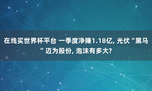 在线买世界杯平台 一季度净赚1.18亿, 光伏“黑马”迈为股份, 泡沫有多大?