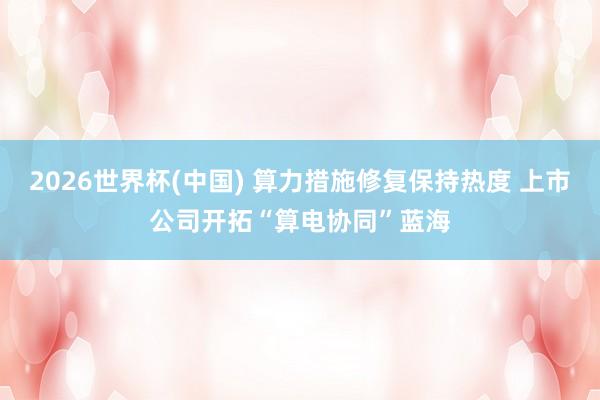 2026世界杯(中国) 算力措施修复保持热度 上市公司开拓“算电协同”蓝海