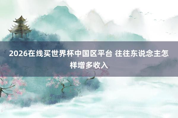 2026在线买世界杯中国区平台 往往东说念主怎样增多收入