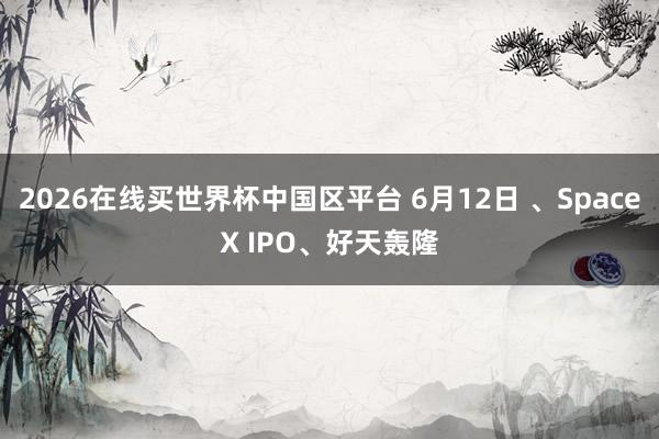 2026在线买世界杯中国区平台 6月12日 、SpaceX IPO、好天轰隆