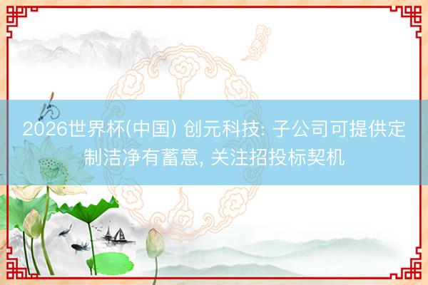 2026世界杯(中国) 创元科技: 子公司可提供定制洁净有蓄